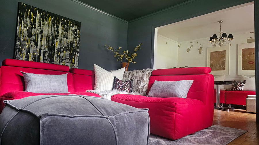 Spacious living room with comfortable seating and plenty of room to unwind and recharge after classes, clinicals, or a long workday.