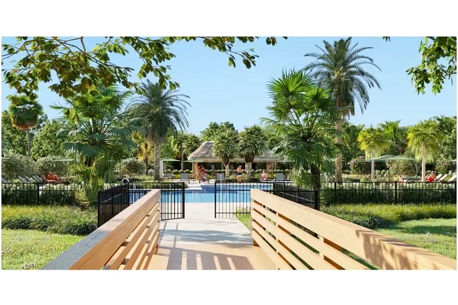 A walkable lifestyle | The Glades at Crossprairie features a unique boardwalk filled with lush greenery that separates the pool from the clubhouse, offering a serene escape. It's perfect for morning strolls and evening walks beneath the stars.