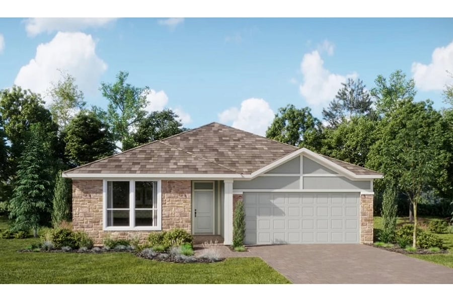 Parking available on the premises | A cottage-inspired exterior with an open gable roofline and prominent stone detailing.