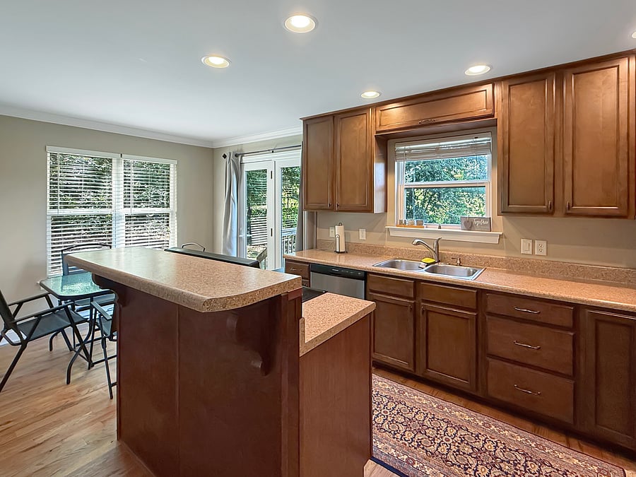 Bar stools have recently been added to maximize eating space for family or for a quick meal