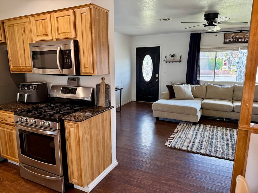 View of Kitchen/Living Room/Front Door