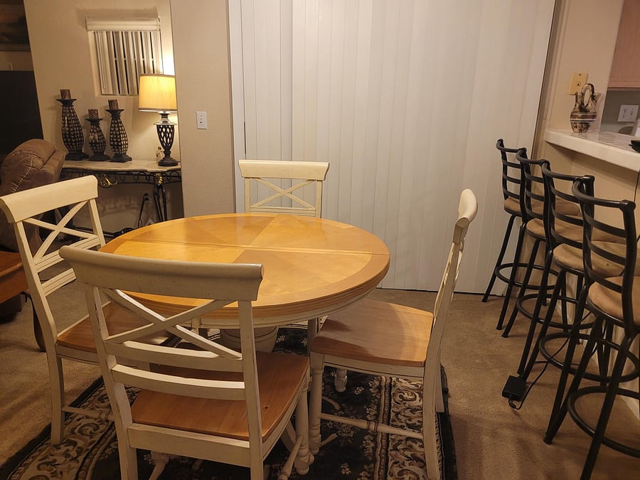 Kitchen Table Set and Bar Seating
Kitchen Table provides a great work space with plenty of light
Access to Private Patio