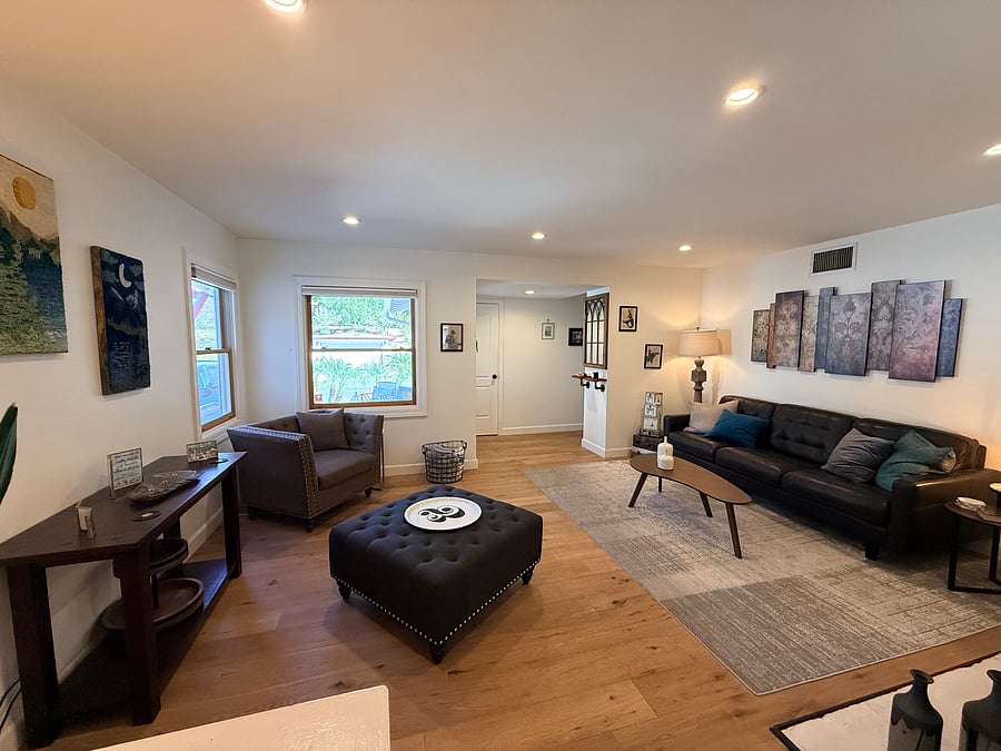 View of front living room and entryway from the dining room.