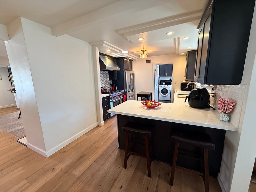 View of kitchen from dining room.