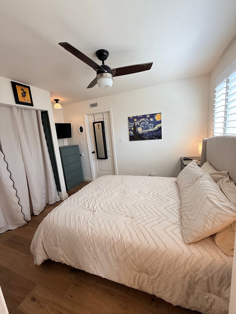 Bedroom available. Large windows for lots of natural light. Windows include wood encased shutters that provide an almost black-out atmosphere, if desired.