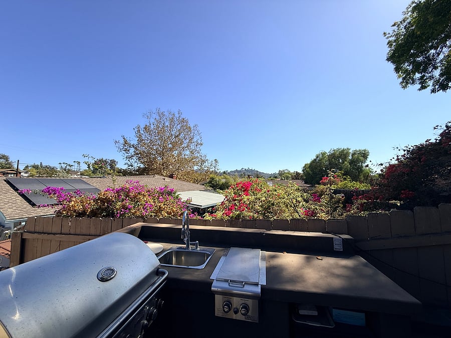 Lovely view of Mt. Helix just past the outdoor kitchen and BBQ.
