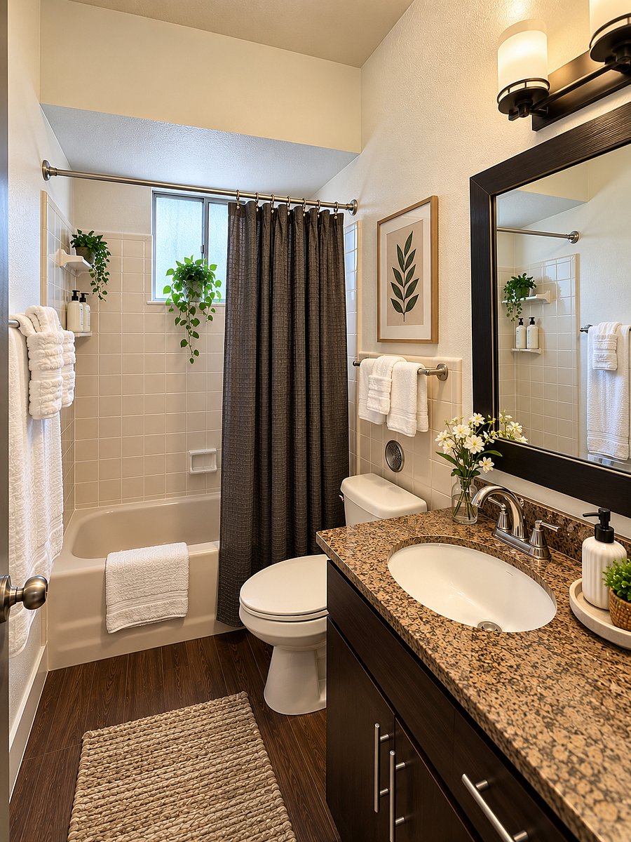 Conveniently located full guest bathroom featuring a tub/shower combination, vanity, and fresh, clean finishes-easily accessible from the hallway and secondary bedroom.