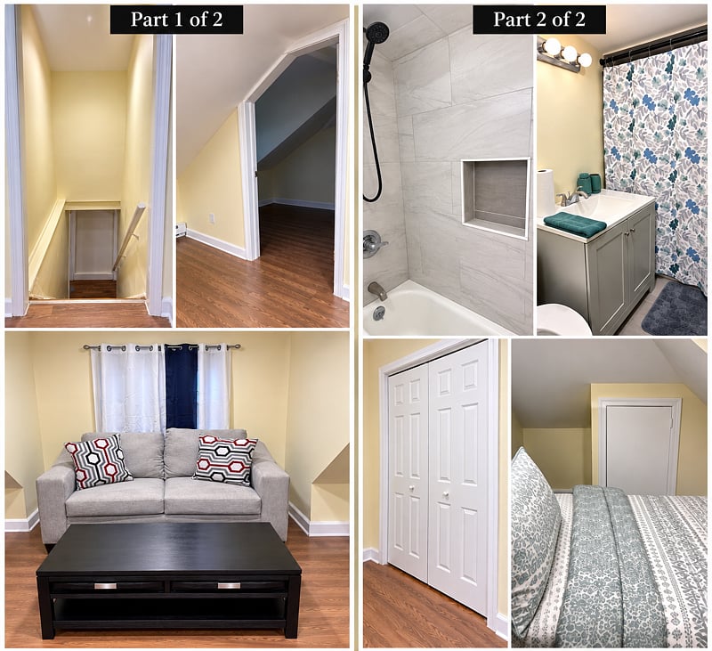 Third floor space with private bathroom, living area, and extra space for office