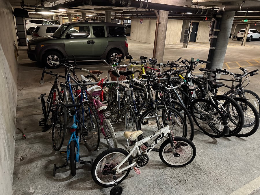 Bike rack in parking garage