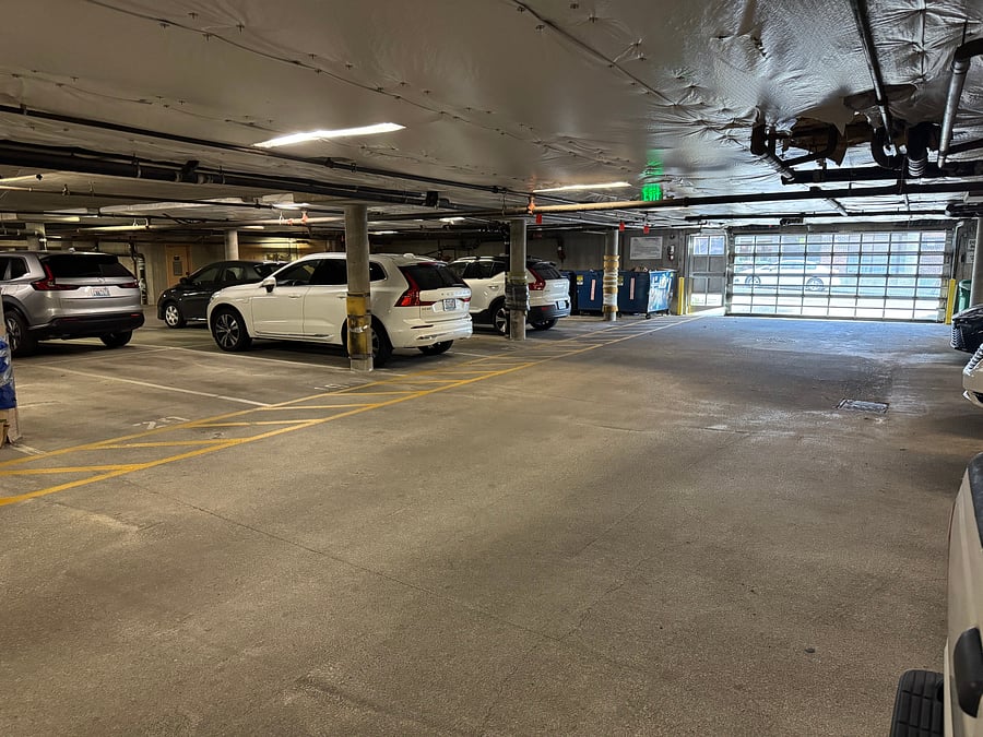 Secure parking garage with one parking spot provided