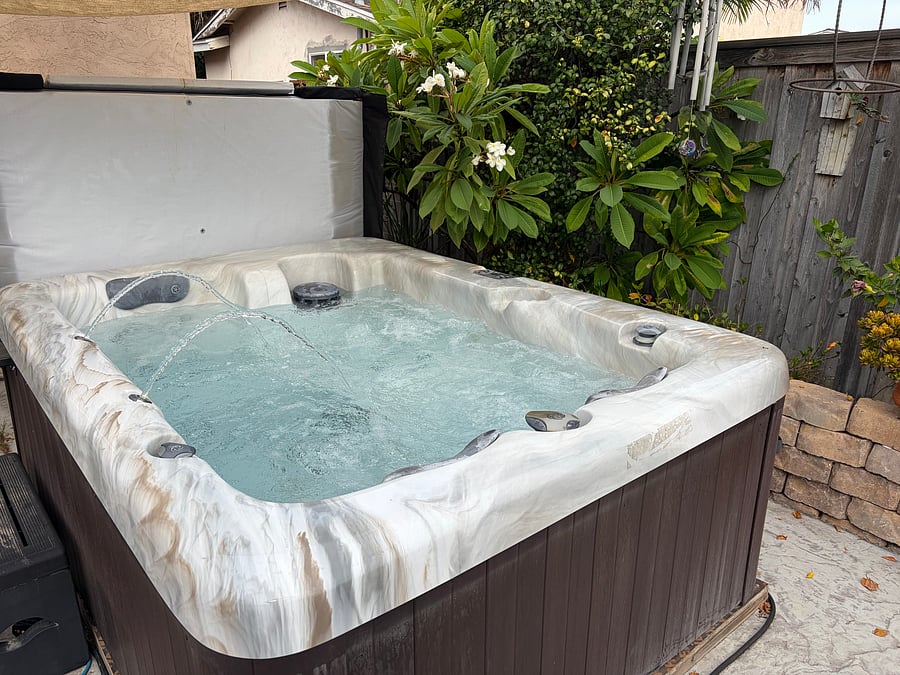 Hot tub on the back yard patio