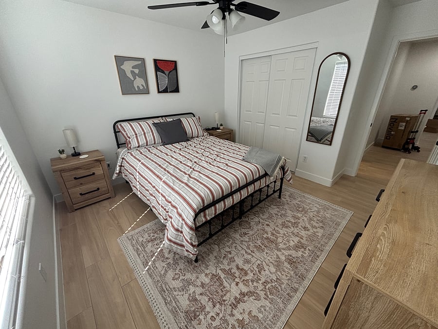 Bedroom 2 has queen bed, smart tv, dressers, closet and all the quality bedding of home