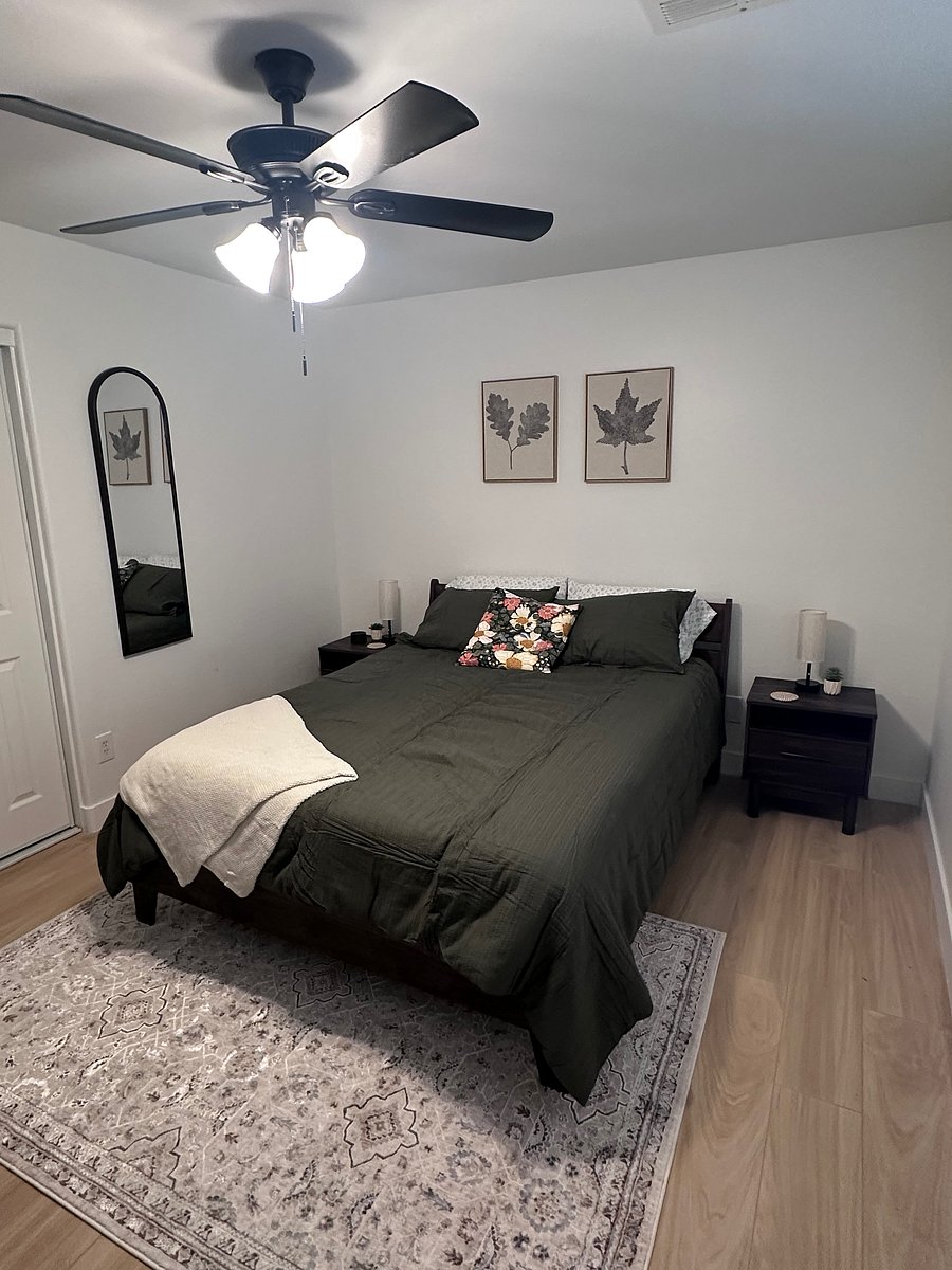 Bedroom 4 has queen bed, smart tv, dressers, closet and all the quality bedding of home