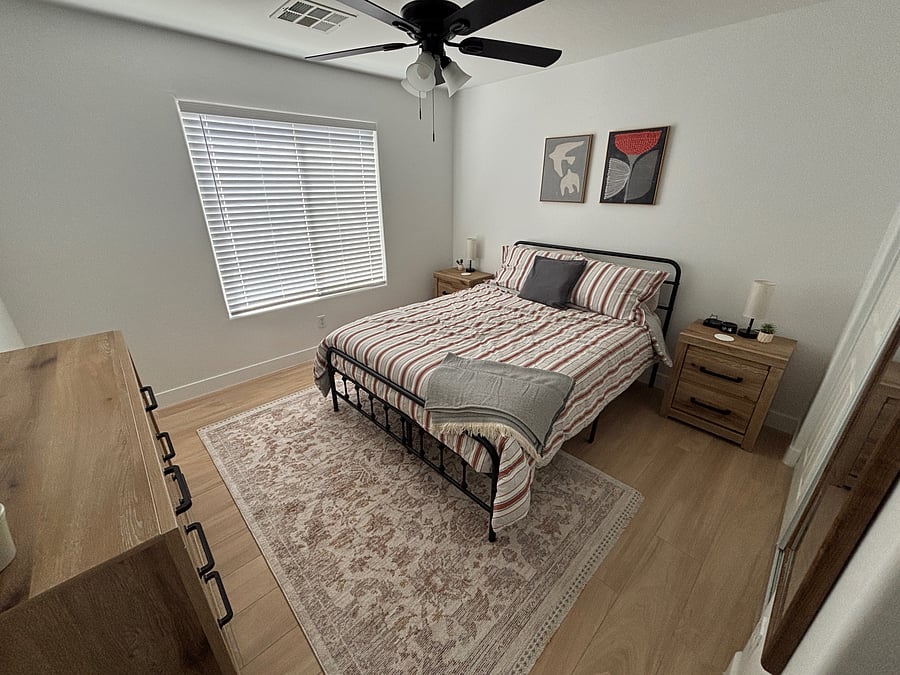 Bedroom 2 has queen bed, smart tv, dressers, closet and all the quality bedding of home