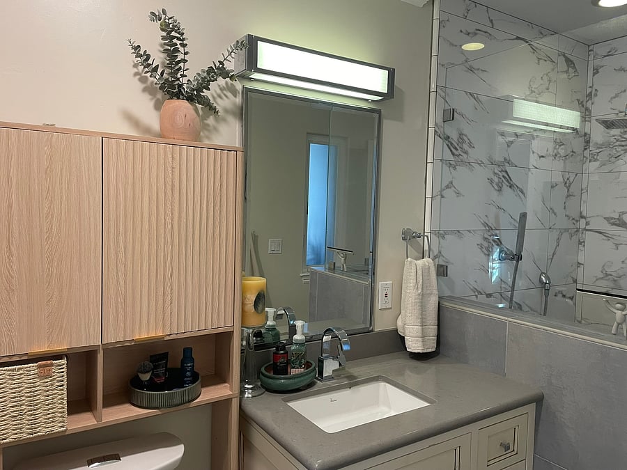 Plenty of bathroom storage and counter space to keep your everyday essentials organized.