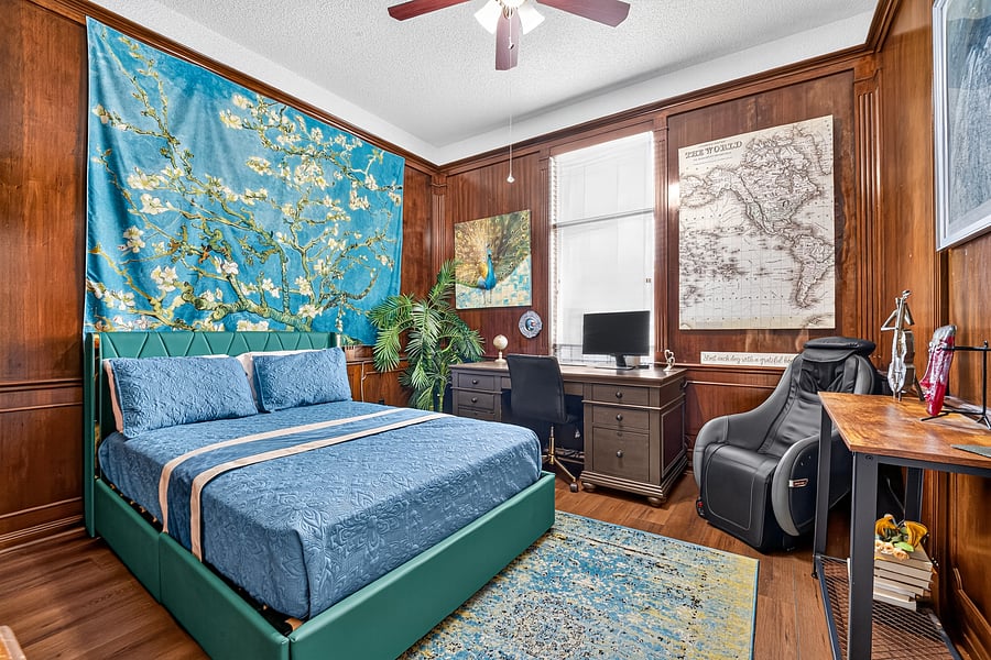 Full size bed, office combo with awesome massage chair!