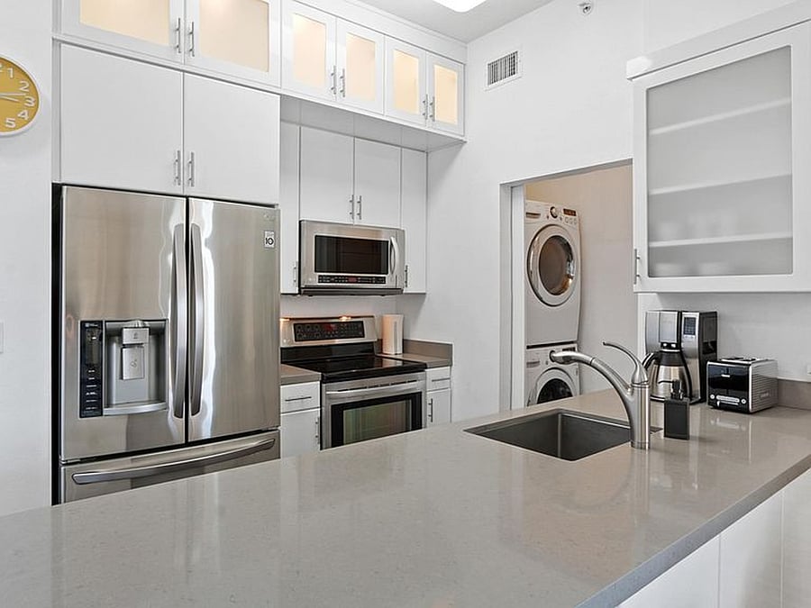 Fully equipped shared kitchen with in-unit laundry access