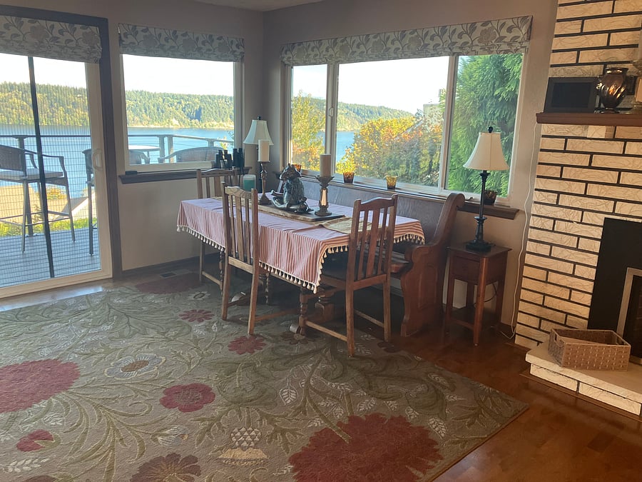 Dining room with huge water and mountain views
