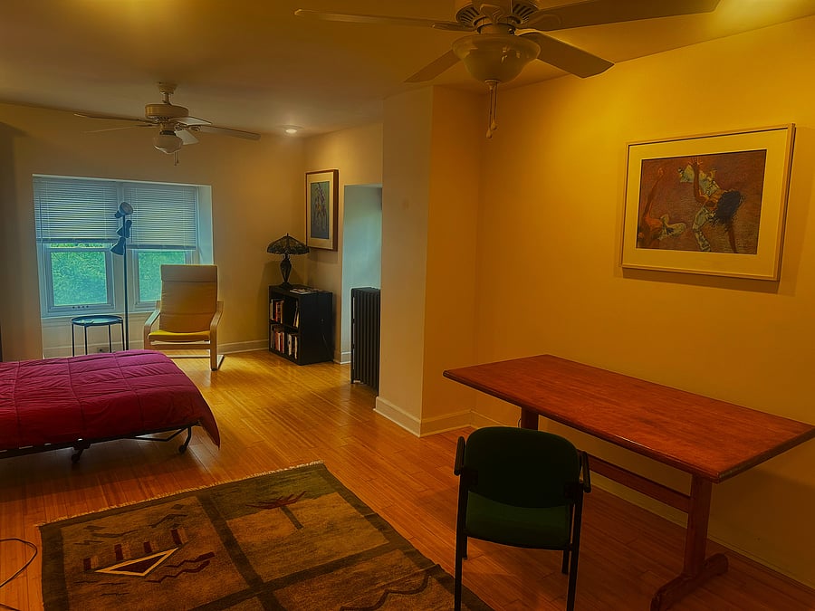 View of the 3rd floor studio from the back of the room. All artwork are originals