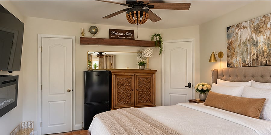 The suite features tremendous storage that locks away for a smooth uncluttered finish.