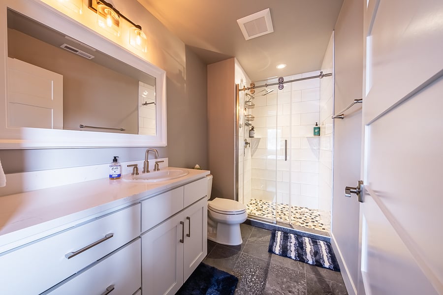 Master bathroom with rainfall showerhead.