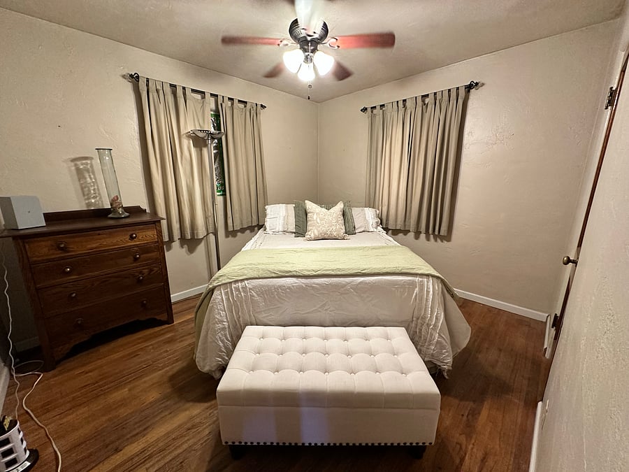 Bedroom 2 comfy with a big closet, noise machine and black out curtains