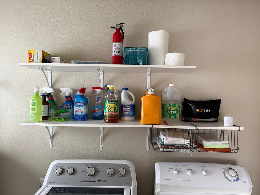 Cleaning supplies and fire extinguisher - provided.