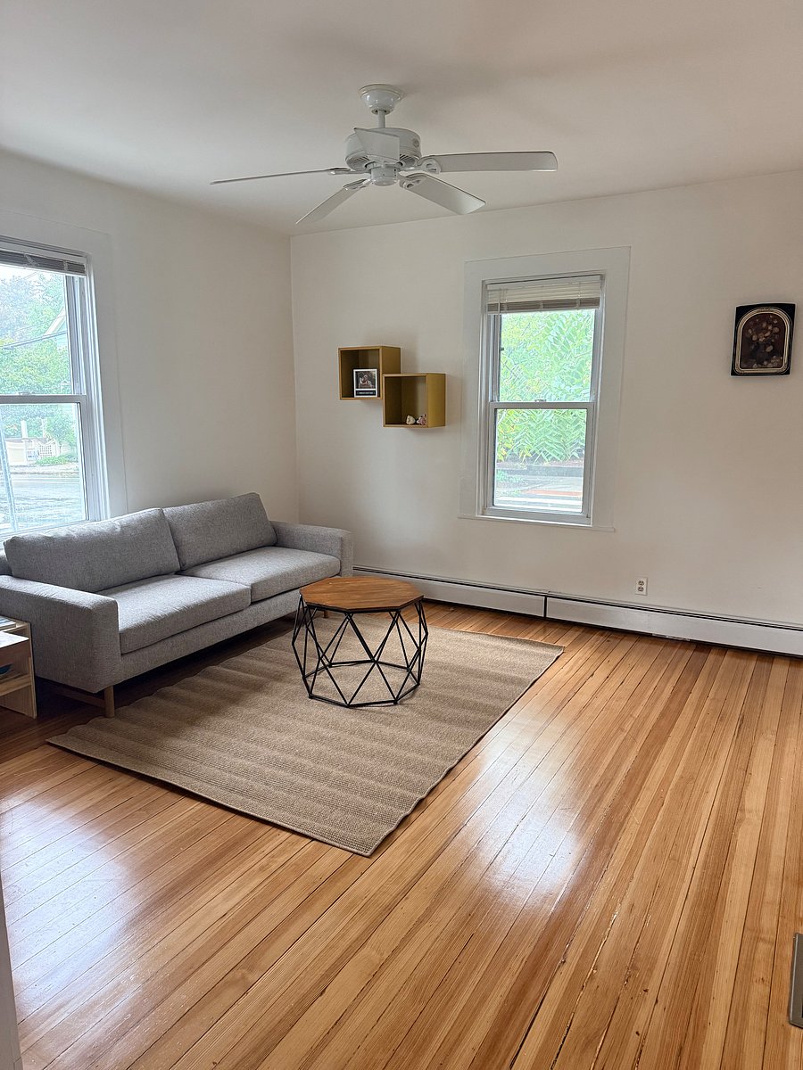 Living area; bright and airy; West Elm sofa