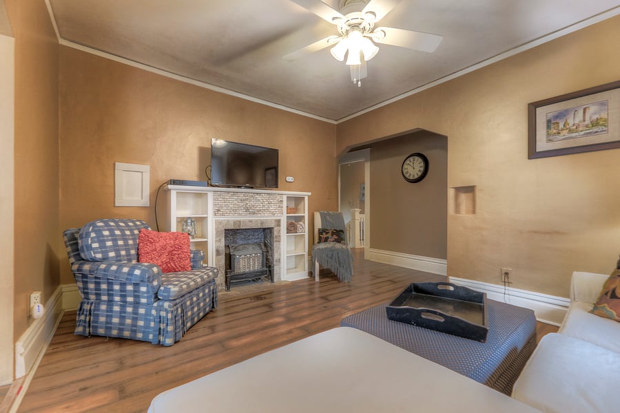 Living area with comfortable seating and smart TV