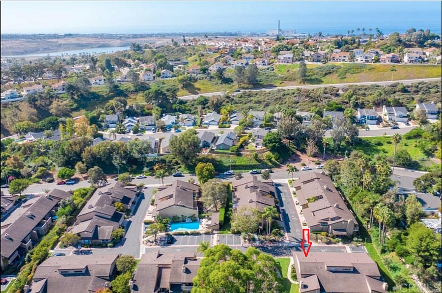 Arial view of location of condo. Just 2 miles to the beach and across the street from the pool!