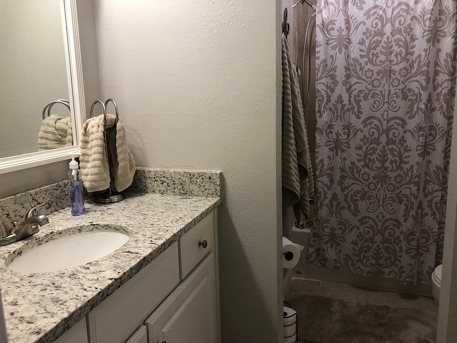 FAMILY BATH WITH SEPERATED WATER CLOSET (SHOUWER - TUB AND TOILET) SEPERATE GROOMING BASIN.