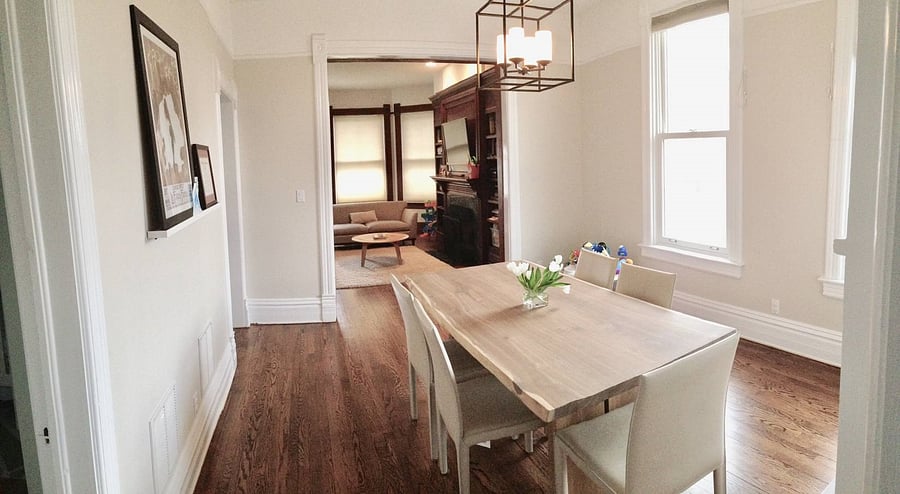 Dining room, with view into the living room