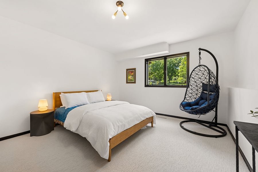 Each bedroom on the ground floor is furnished with a desk for work from home flexibility. Brand-new memory foam queen mattress and premium linens. Swing chair and sweet dreams!