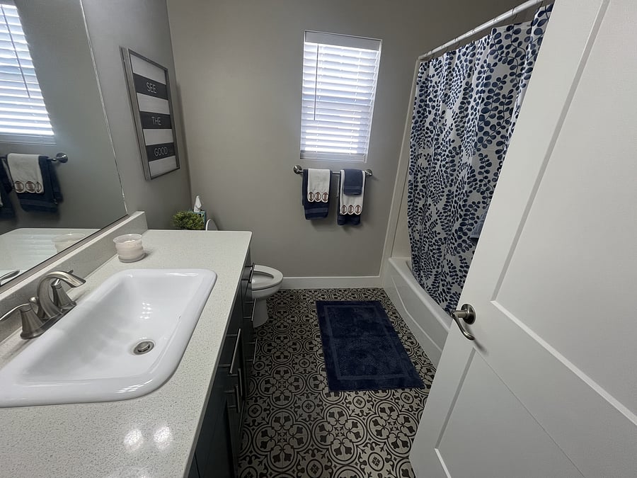 Guest bathroom. Two sets of towels for each bathroom.