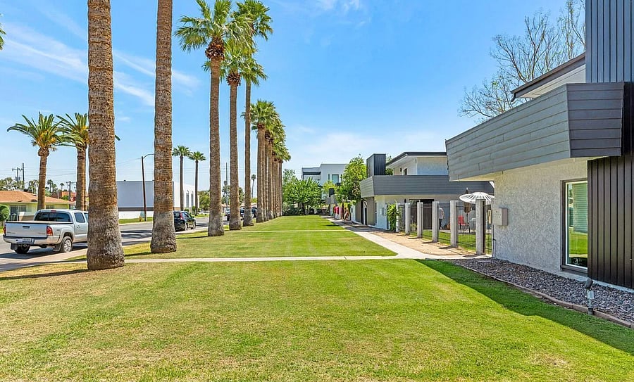 Landscaped grounds with mature palms