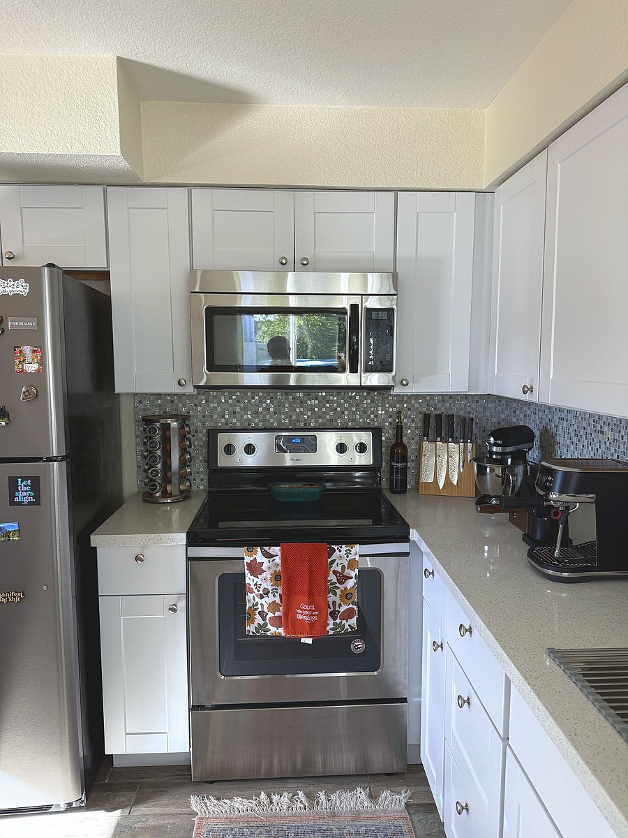 Stainless appliances and coffee bar