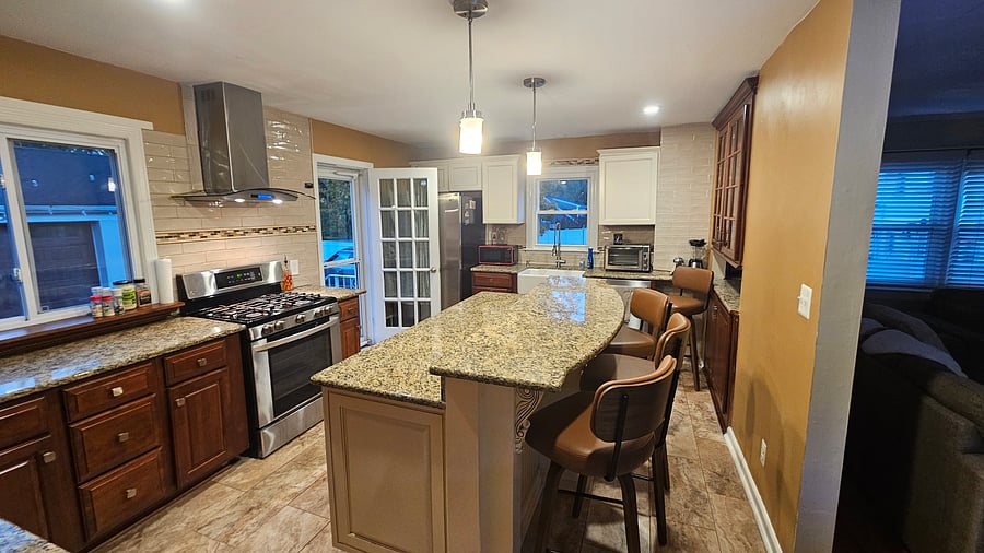 Large eat-in, renovated kitchen. Dedicated cabinet space for storage of food and personal items. Use of full kitchen, all appliances, dishes and basic necessities are provided.