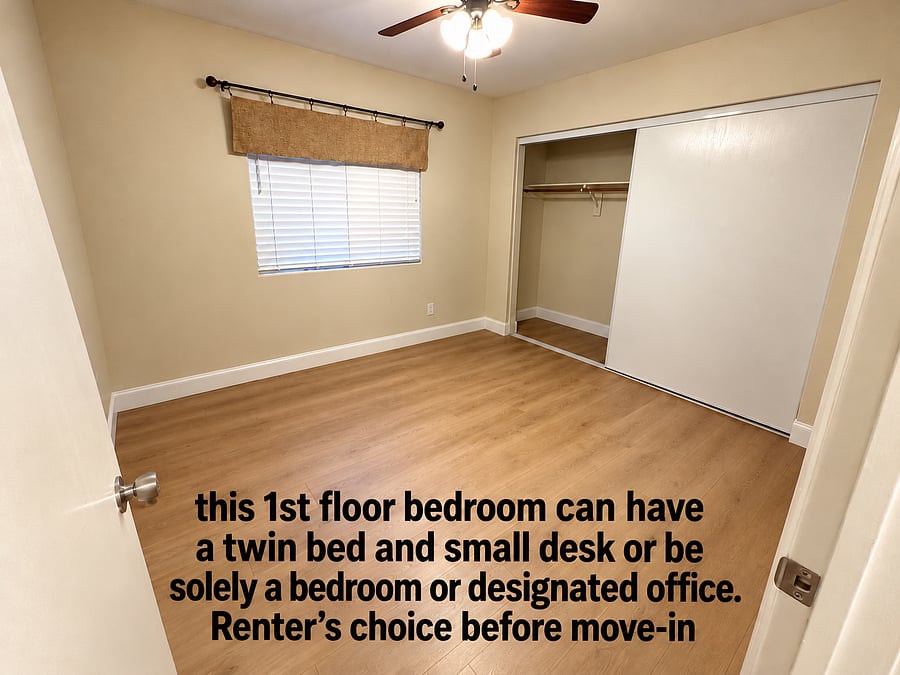 Bedroom 4 is on 1st floor adjacent to downstairs full bath with walk-in shower with 6" shower curb