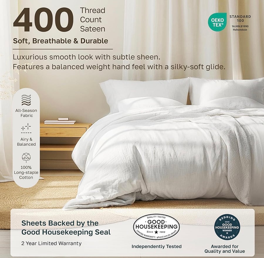 All beds have smooth, 400 count 100% cotton sheets