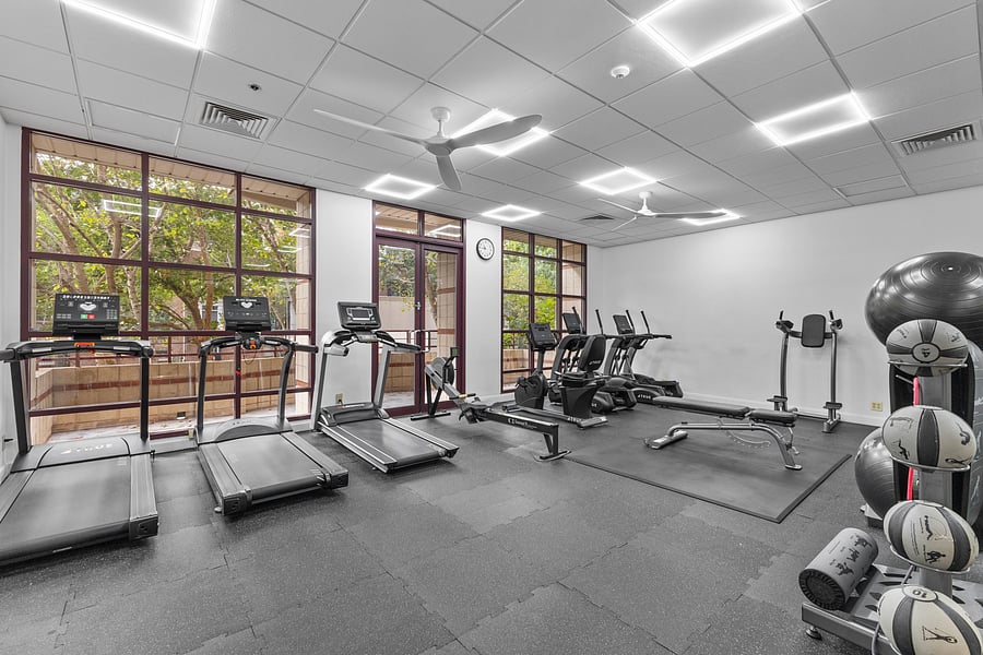 Building fitness center with treadmills and cardio equipment