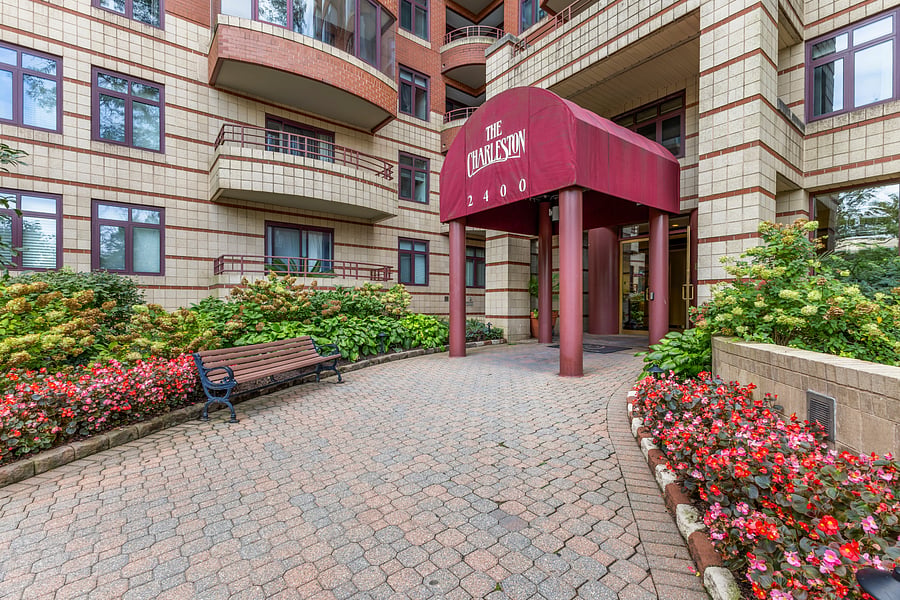 Main entrance to The Charleston with a garden walkway