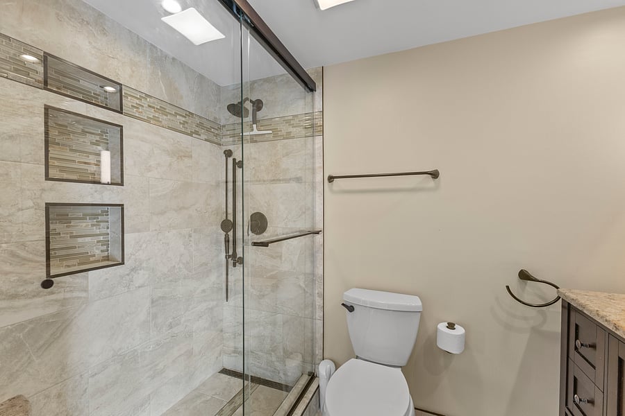 Modern bathroom with a glass walk-in shower