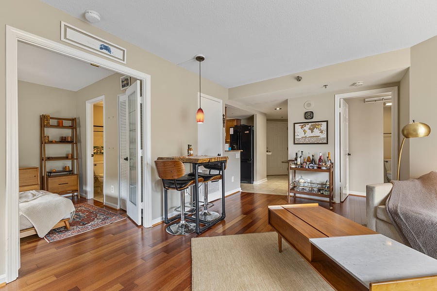 High-top dining nook near the entryway