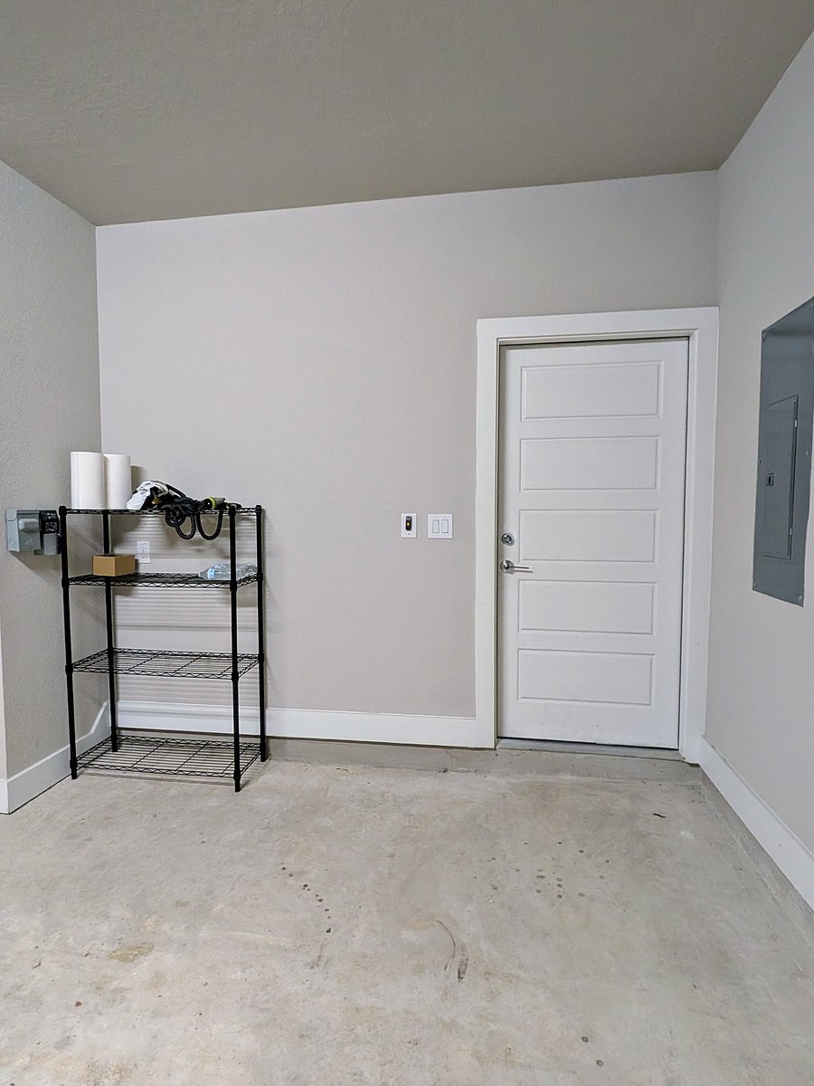 Storage space in front of vehicle in garage