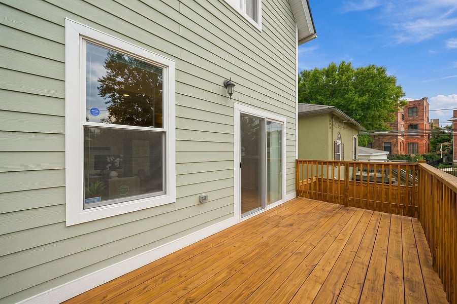 Rear deck: Private, newly finished wooden deck directly off the kitchen. Your personal outdoor oasis for morning coffee, evening relaxing, or fresh air.