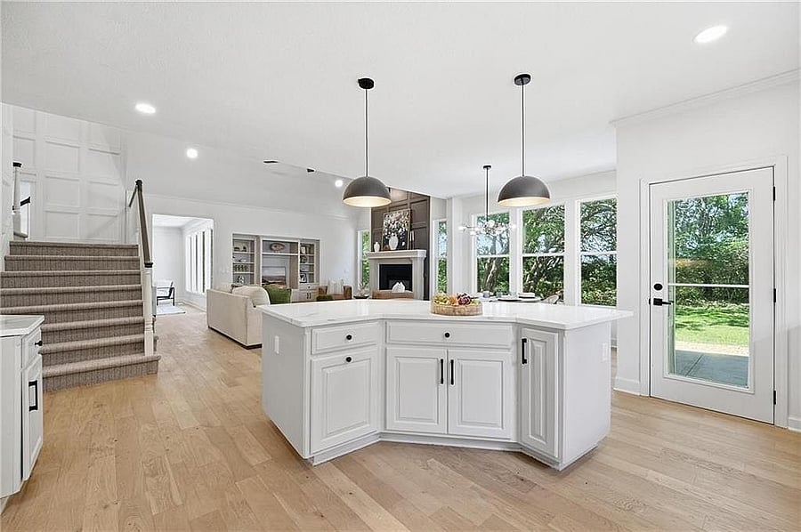 Kitchen island with door out to the backyard