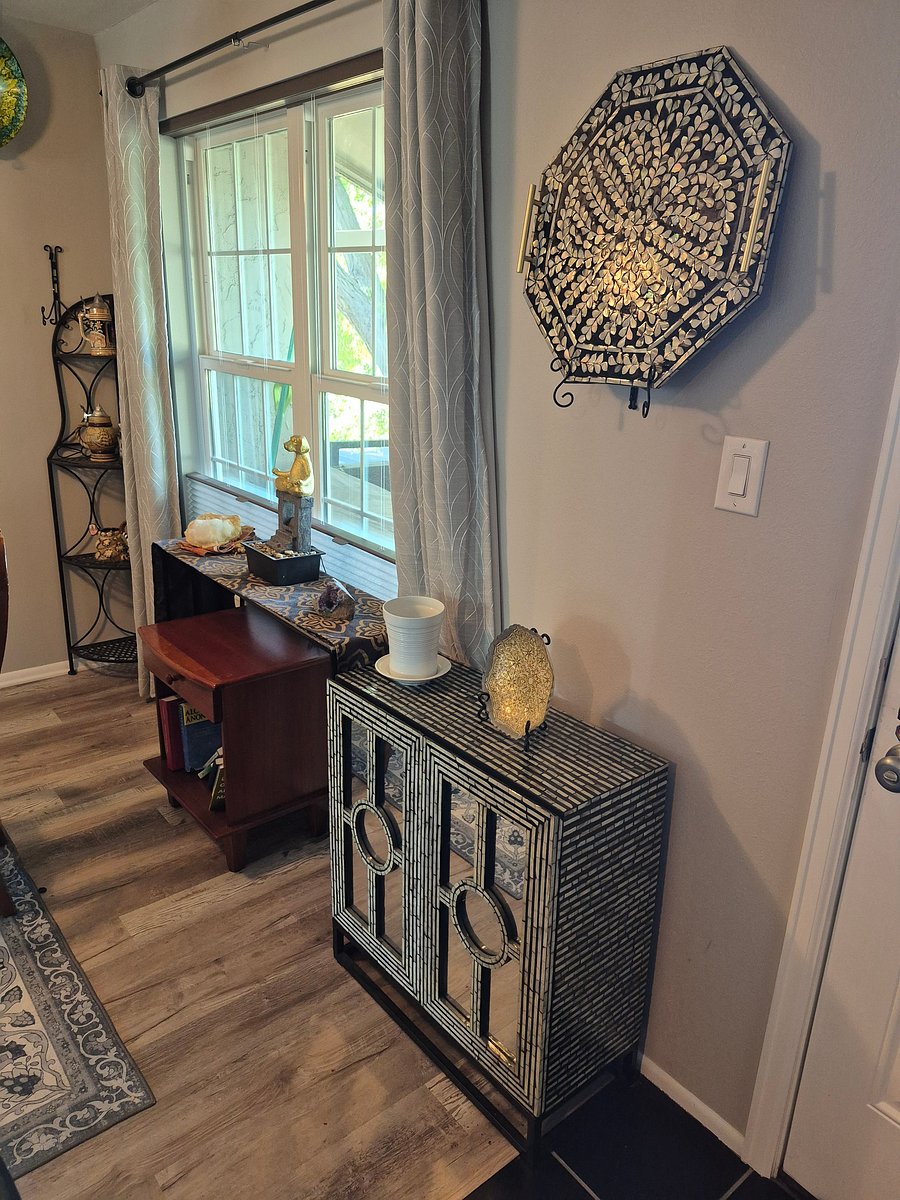 Dining room window and liquor cabinet