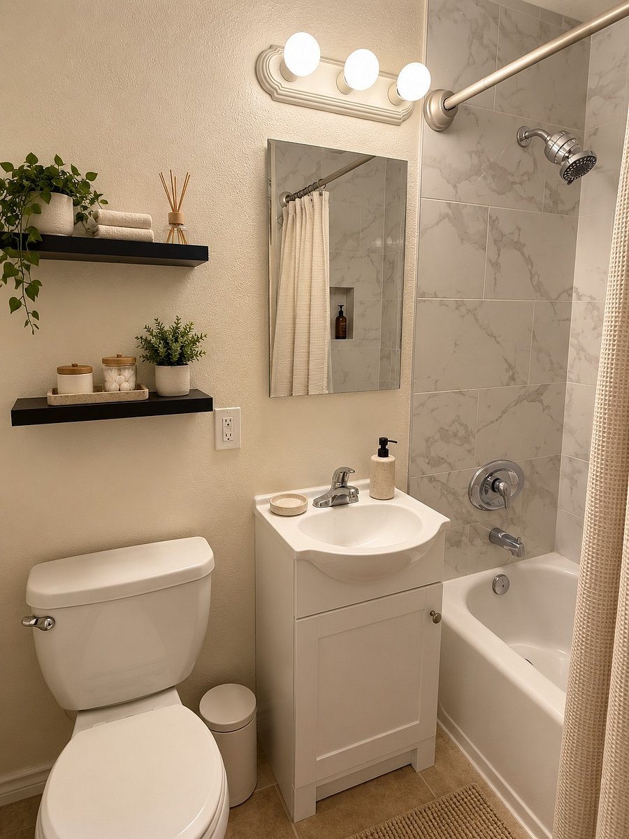 Full bathroom with tile floors and a filtered shower head!