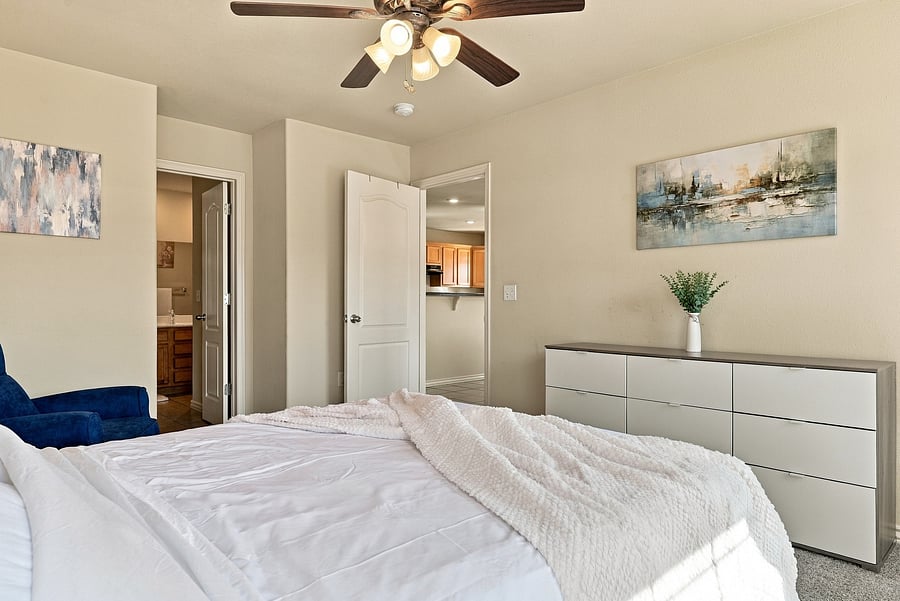Full size dressers for storage.