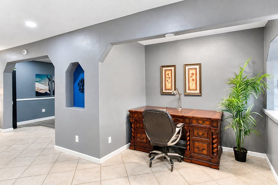 Catch up on emails quickly at this dedicated home office spot without ever missing out on the family action.